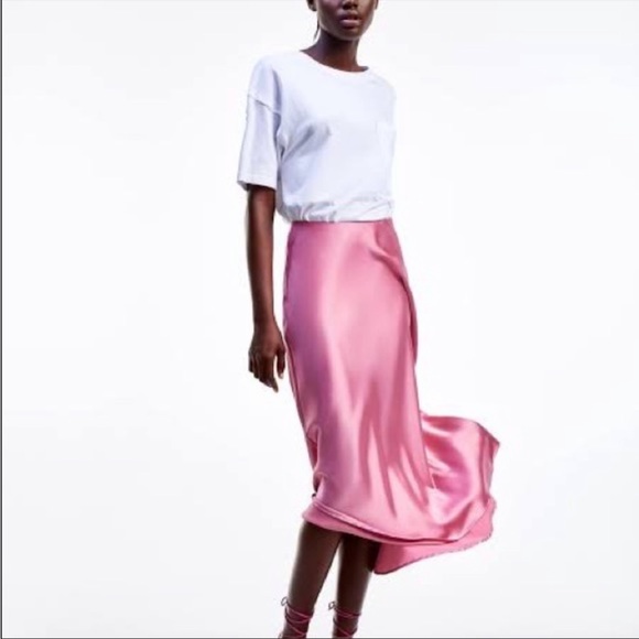 Zara Dresses & Skirts - ZARA Pink Satin MIDI Skirt